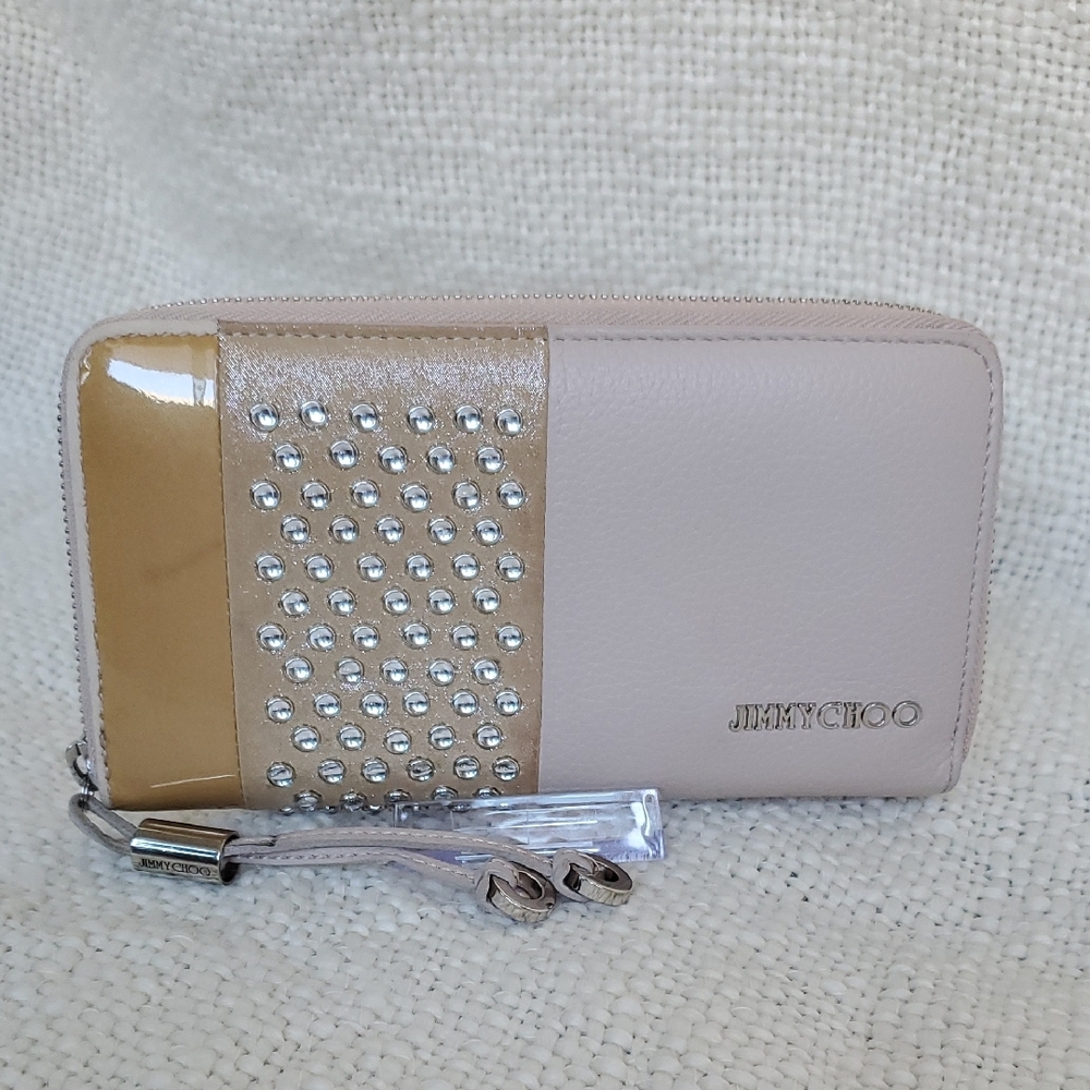 Jimmy Choo Gold and Cream Studded Wallet